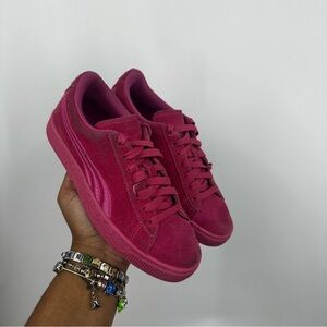 Puma Kids Pink Suede Sneakers Size Kids 4.5 Hot Pink